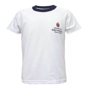 Camiseta Escolar Básica Branca - Gola Azul
